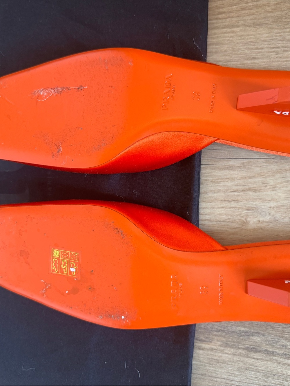 Prada Women's Bright Orange Satin Square-Toe Mules - Picture 3 of 3